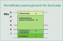 Kuva 2. Teoreettiset puuenergiavarat Itä-Suomessa.